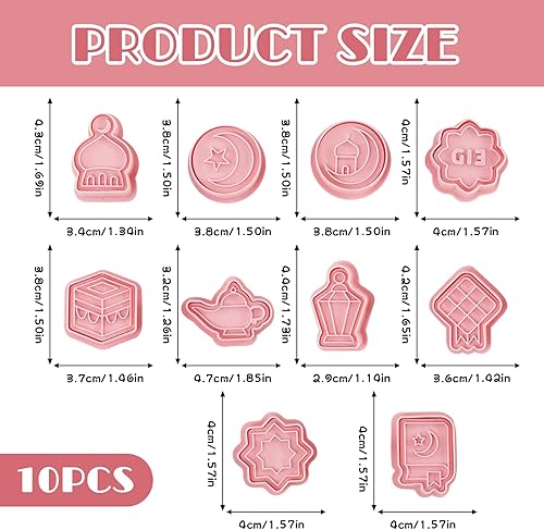 Miniatura 2 de YEJAHY 10 moldes de galletas Eid Mubarak, cortador de galletas con sello de émbolo, sello de galletas 3D, moldes de sello de prensa de galletas para