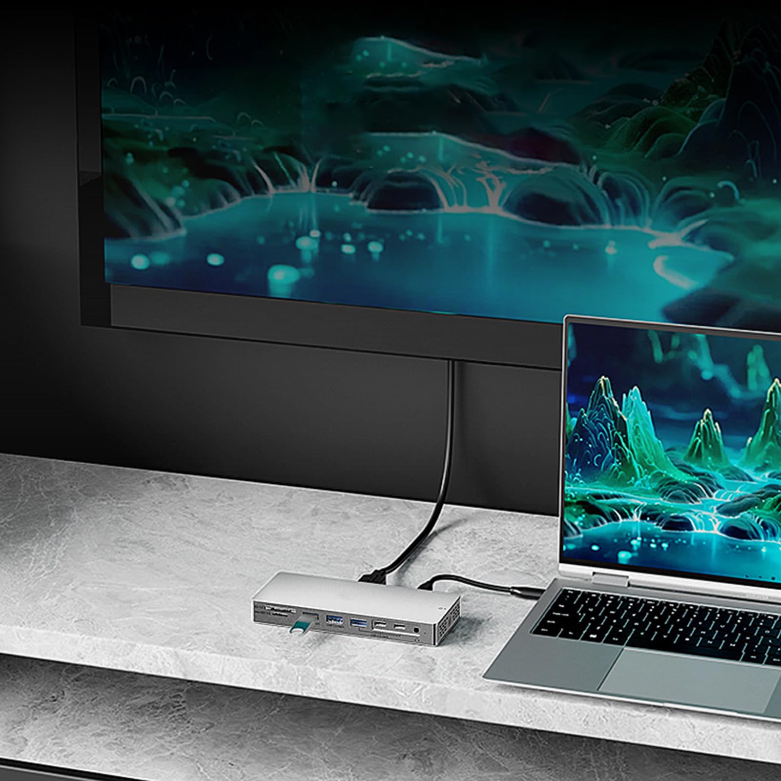 Docking Station USB C in Alluminio 14 Porte 4K 60Hz HDTV 100WPD Lettore schede Ricarica Rapida per Dock per Lettore schede per Laptop