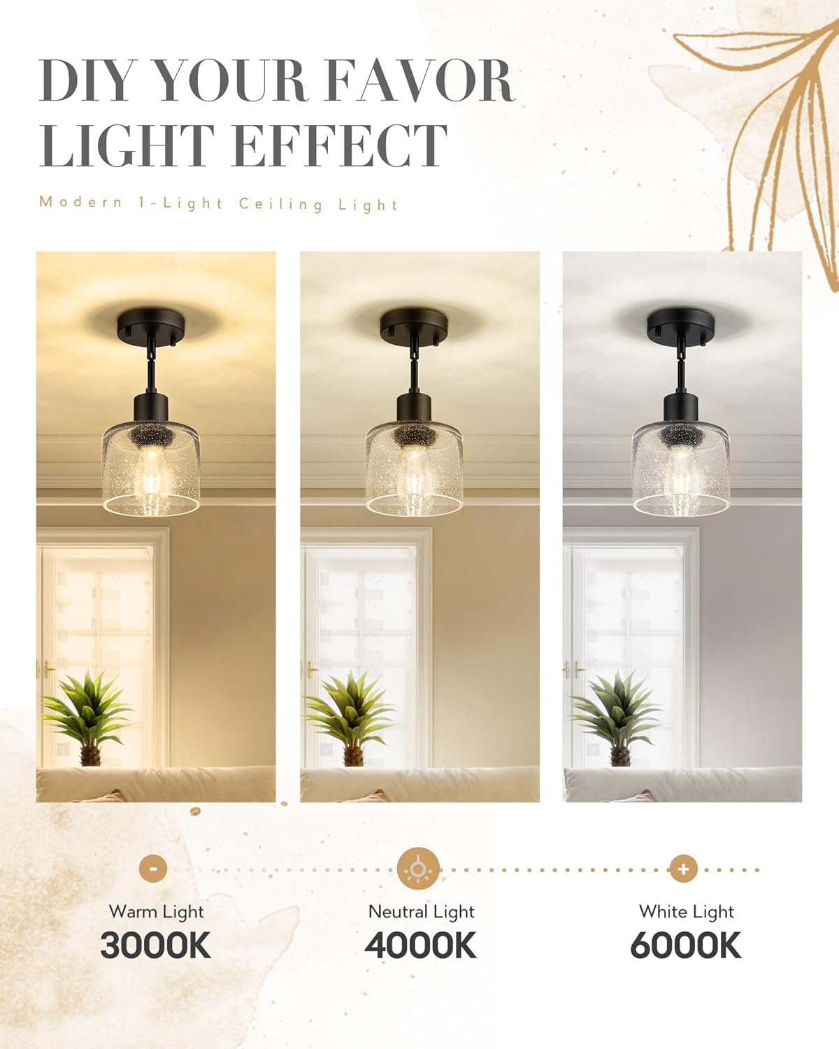 LMS Semi Flush Mount Ceiling Light, Modern Farmhouse 1-Light Ceiling Light Fixture in Matte Black Finish with Seed Glass, LMS-101