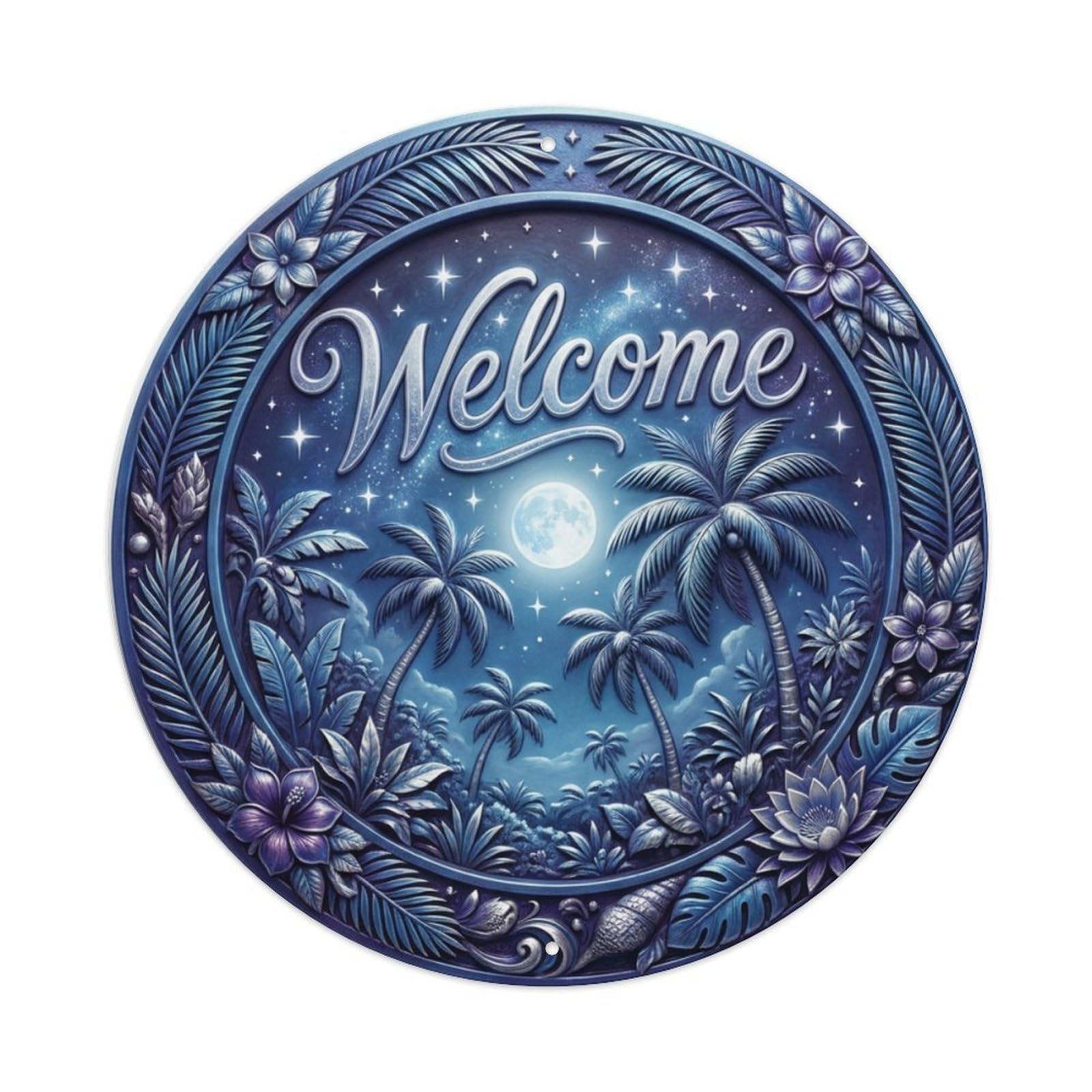 Tgrcjimh Style Metal Tin Sign Tropical Moonlight Welcome Night Paradise