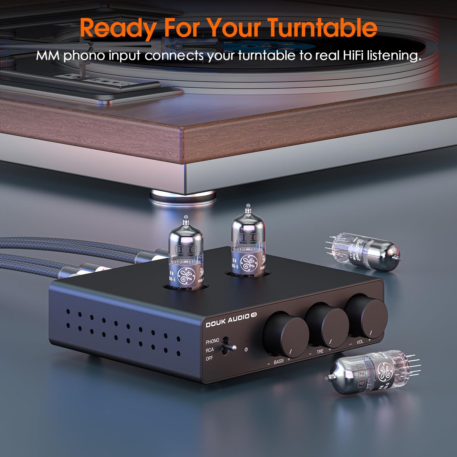 Douk Audio Preamplificatore tubolare MM Phono livello HiFi preamplificatore stereo con filtro passa-basso, uscita subwoofer | Amplificatore audio Tube Preamp