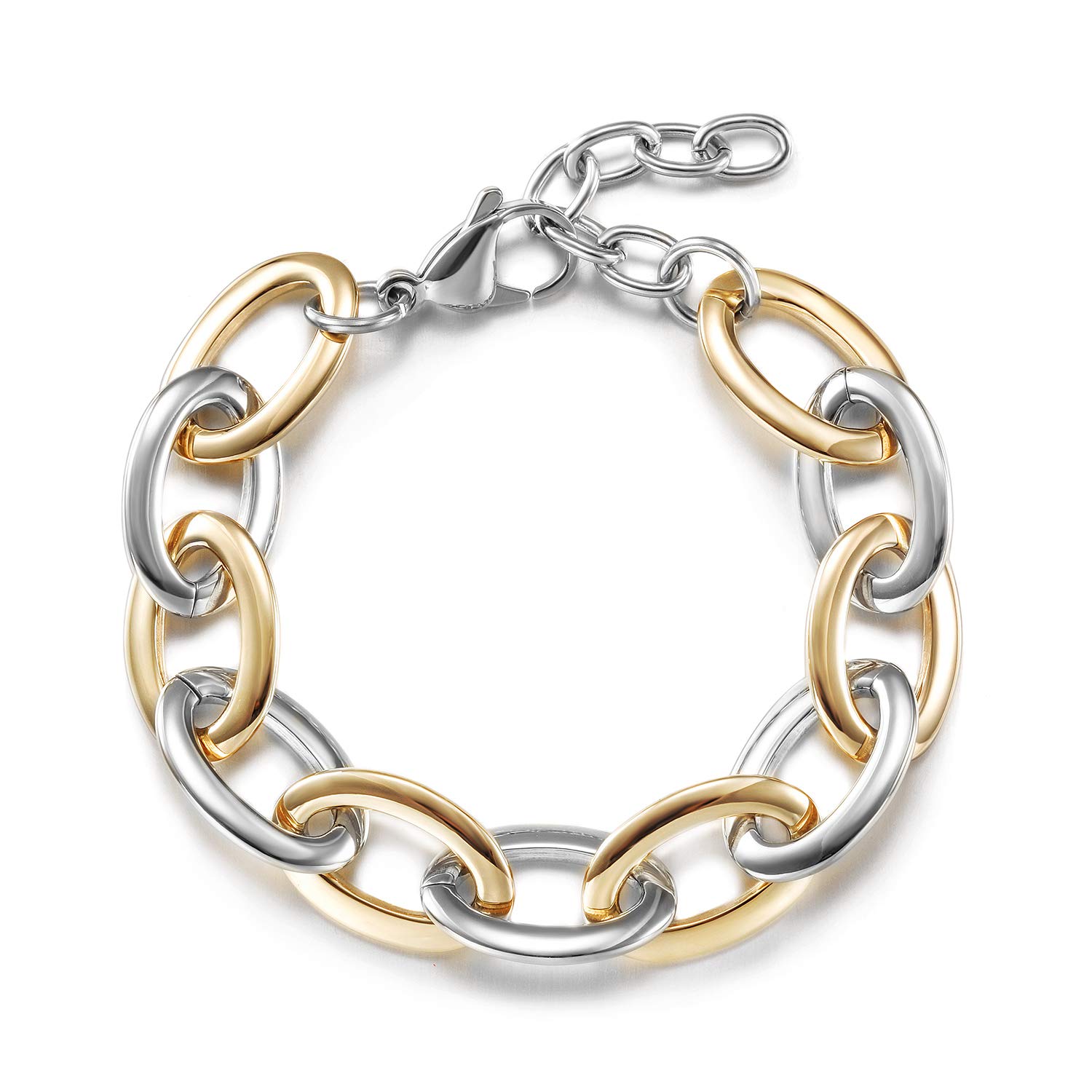 CIUNOFORLink Bracelet Designer Brand Inspired Antique Women Jewelry Cable Wire Vintage Valentine Wide Cuban Curb Link Bracelet for Men Stainless Steel Adjustable Chain (Two Tone)