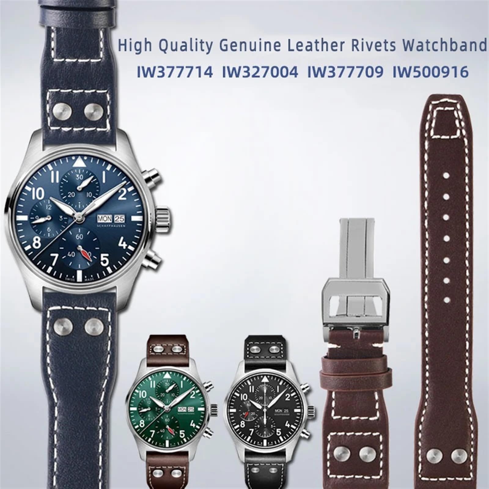 Pasek do zegarka z prawdziwej skóry, 20, 21, 22 mm, pasuje do IWC Big Pilot Spitfire, brązowy, czarny, niebieski, skóra bydlęca