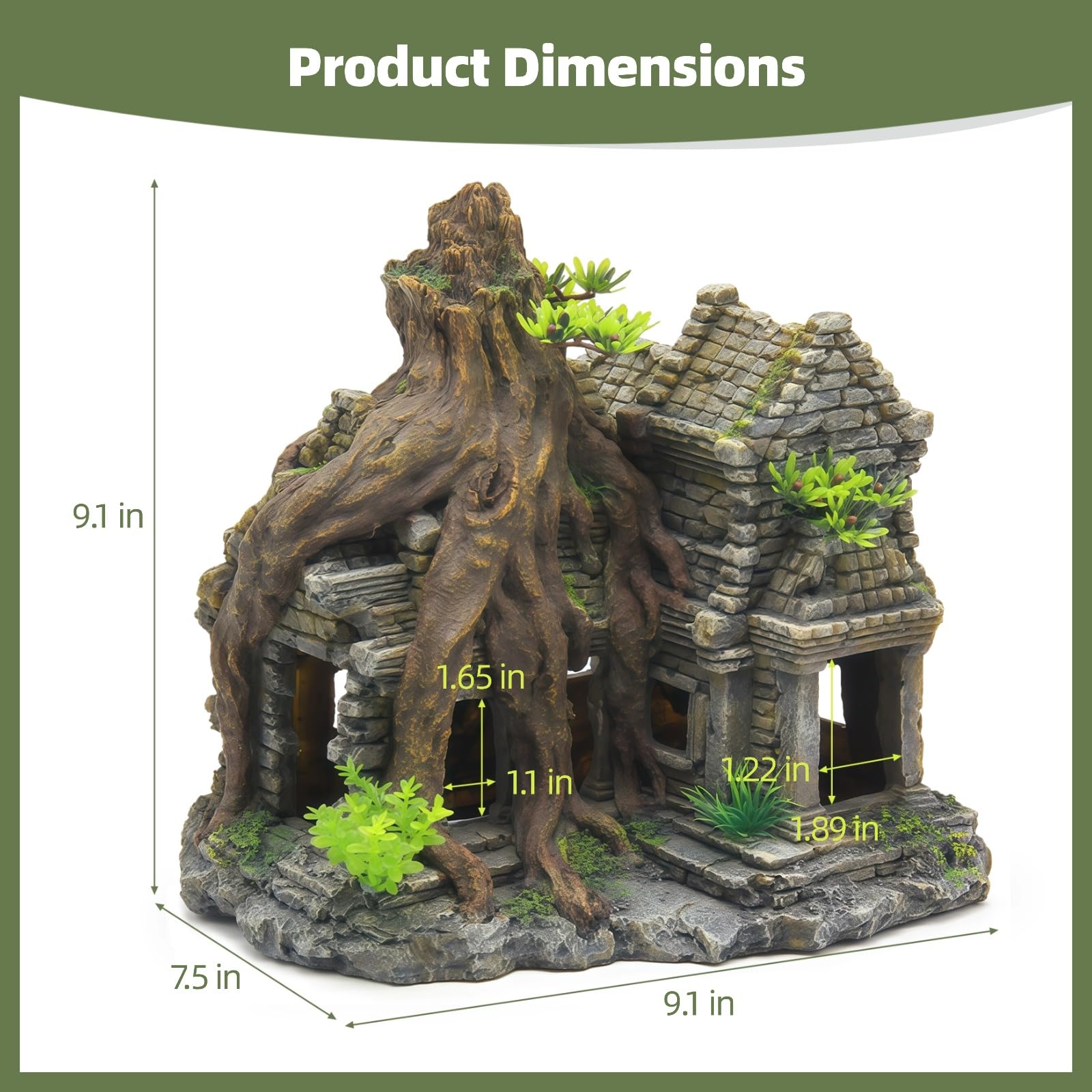 Decorazione per acquario in resina, grande 23,1 cm, grotta che nasconde i pesci con struttura in pietra antica, design a radice dell'albero per serbatoi di sale e acqua dolce, paesaggio