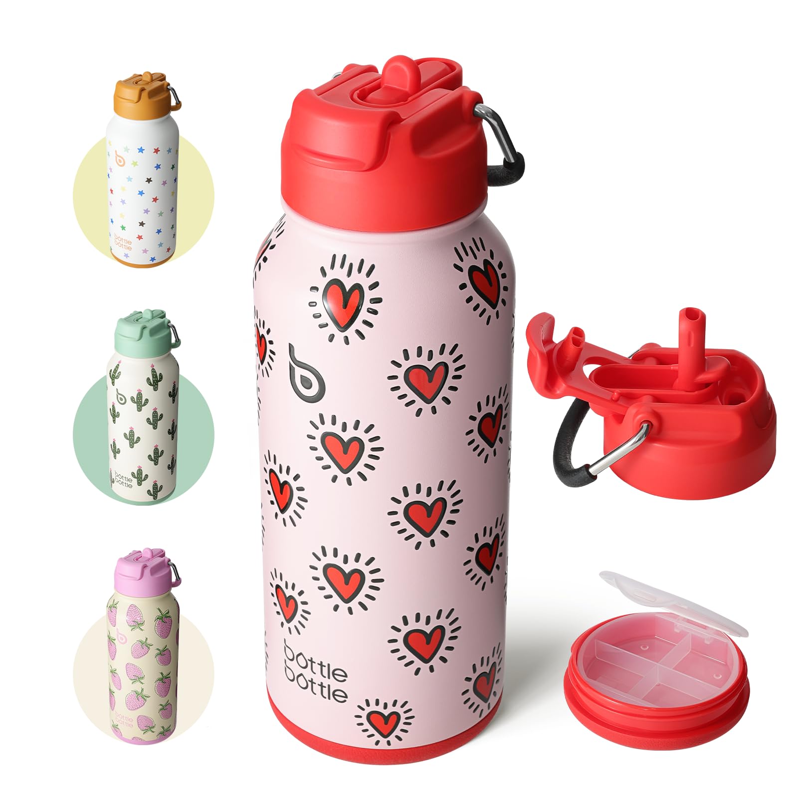 BOTTLE BOTTLE Insulated Water Bottle 950ml(32oz) Stainless Steel Sports Water Bottles with Straw Dual-use Lid Drink Flask Design for Gym with Pill Box (AuroraBands) — view 12