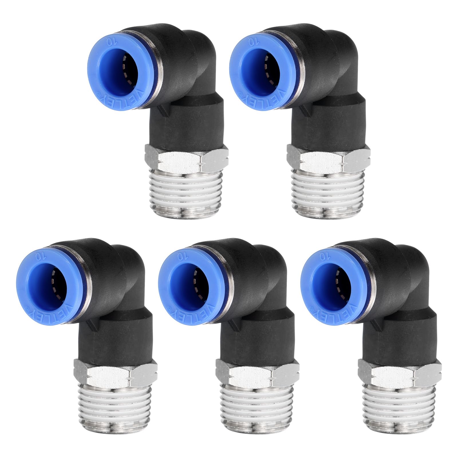sourcing map 5pcs 90 Push to Connect Fittings 10mm ID x 3/8" NPT Male Thread Elbow Fitting Quick Connect Air Hose Pneumatic for Water Gas Oil Pipe