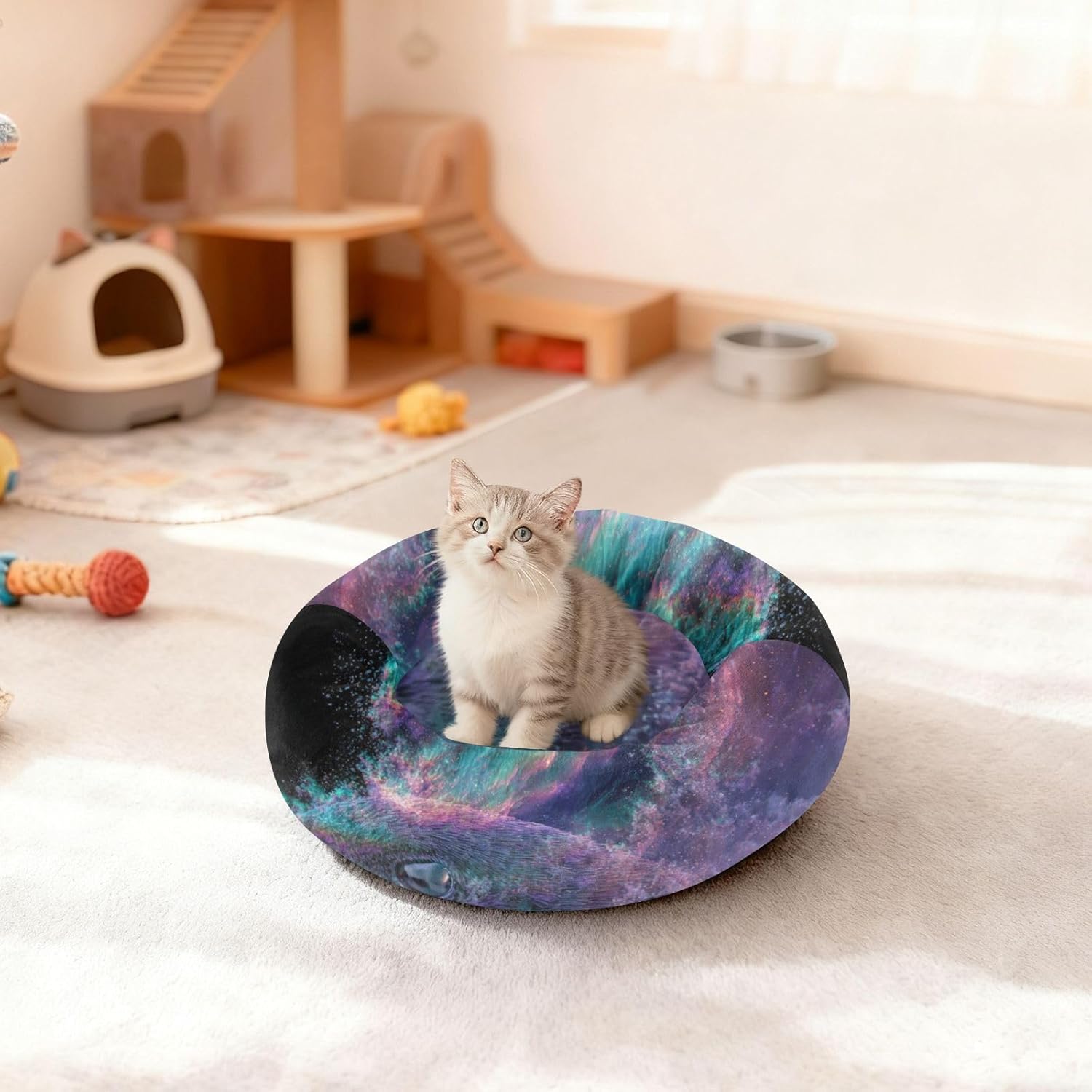 Galaxy Bird Purple Pet Cat Beds Relieve Stress Dog Pillow Bed for Medium Size Pets Supplies M