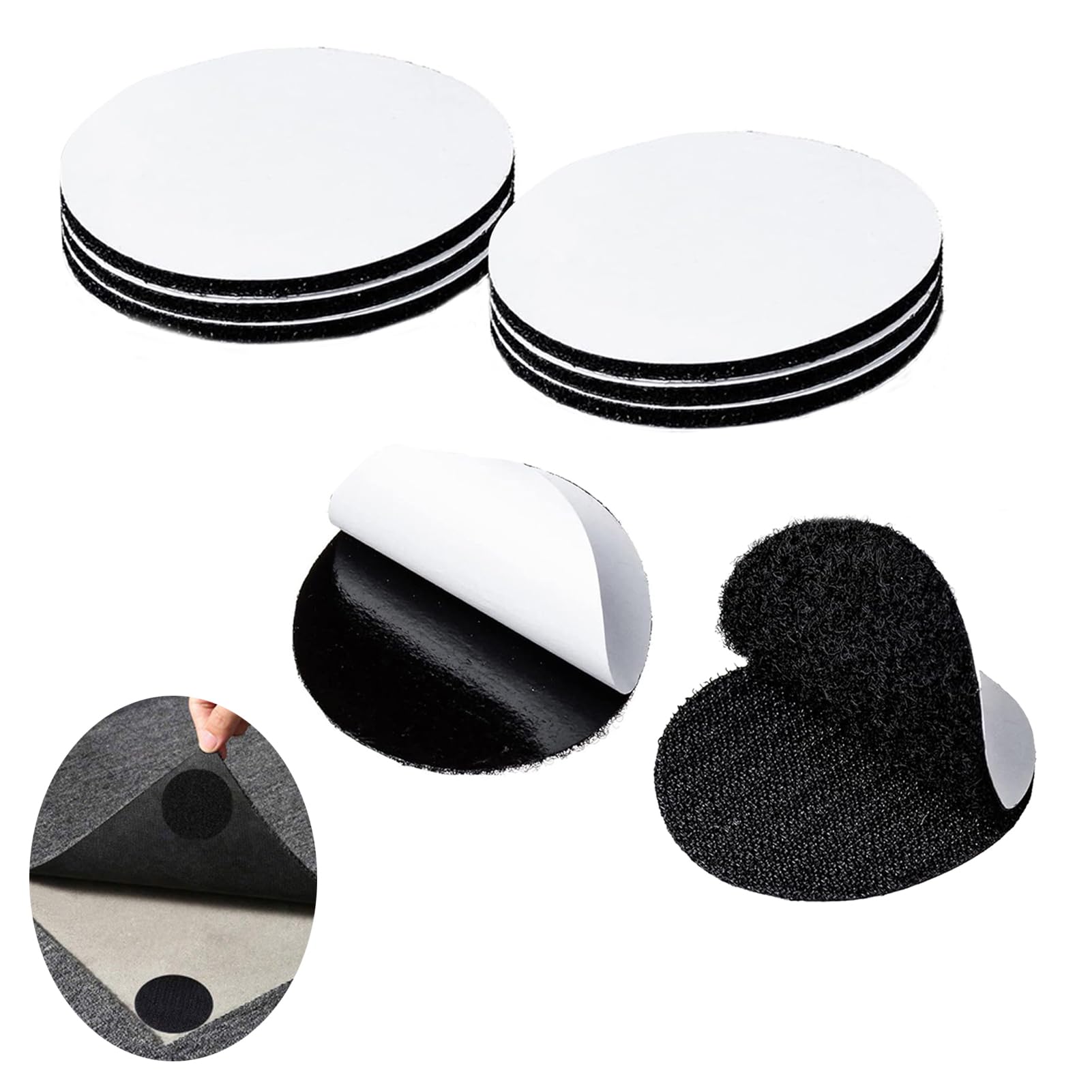 6 Pairs Double Sided Sticky Pads Heavy Duty Hook and Loop Coin Dots, Self Adhesive Dots Tapes Hook and Loop Tape Round Sticky Adhesive Pads for Carpets, Mats, Photo, Craft, DIY Projects (100mm)