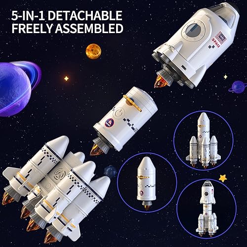 Miniatura 6 de TEMI Juguetes espaciales para niños de 3-5, 5, 5, 7, 8, 10, juguetes de barco cohete para niños de 3 a 5 años, naves espaciales astronautas con 2