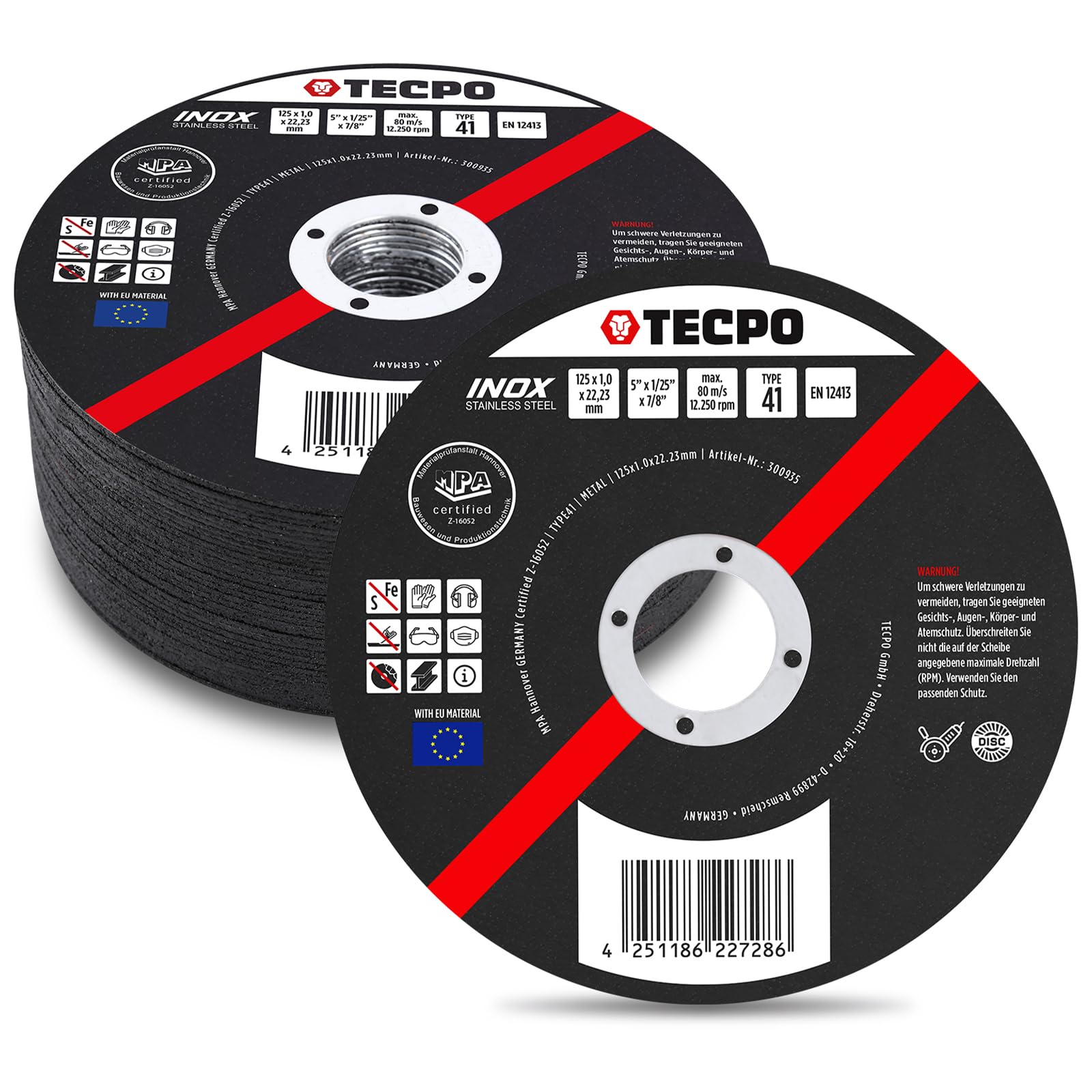 TECPO Disco da taglio Ø 125 mm smerigliatrice angolare dischi flessibili per acciaio, metallo e acciaio inossidabile (INOX) 1,0 mm 22,23 mm disco da taglio metallico dischi abrasivi accessori 125