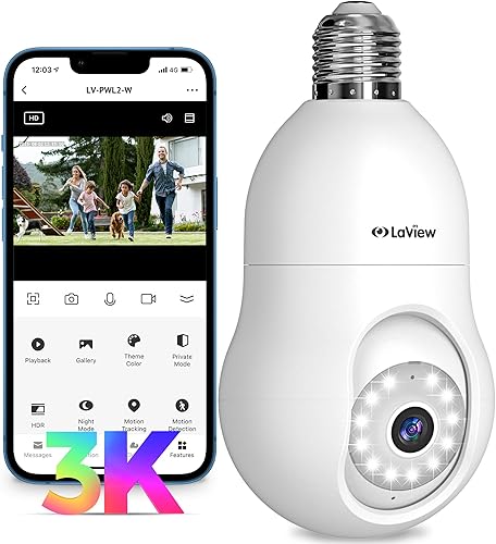 Miniatura 10 de LaView Cámara de seguridad con bombilla de 4 MP 5G y WiFi de 2.4 GHz, cámaras de seguridad de 360  2K inalámbricas para exteriores e interiores a