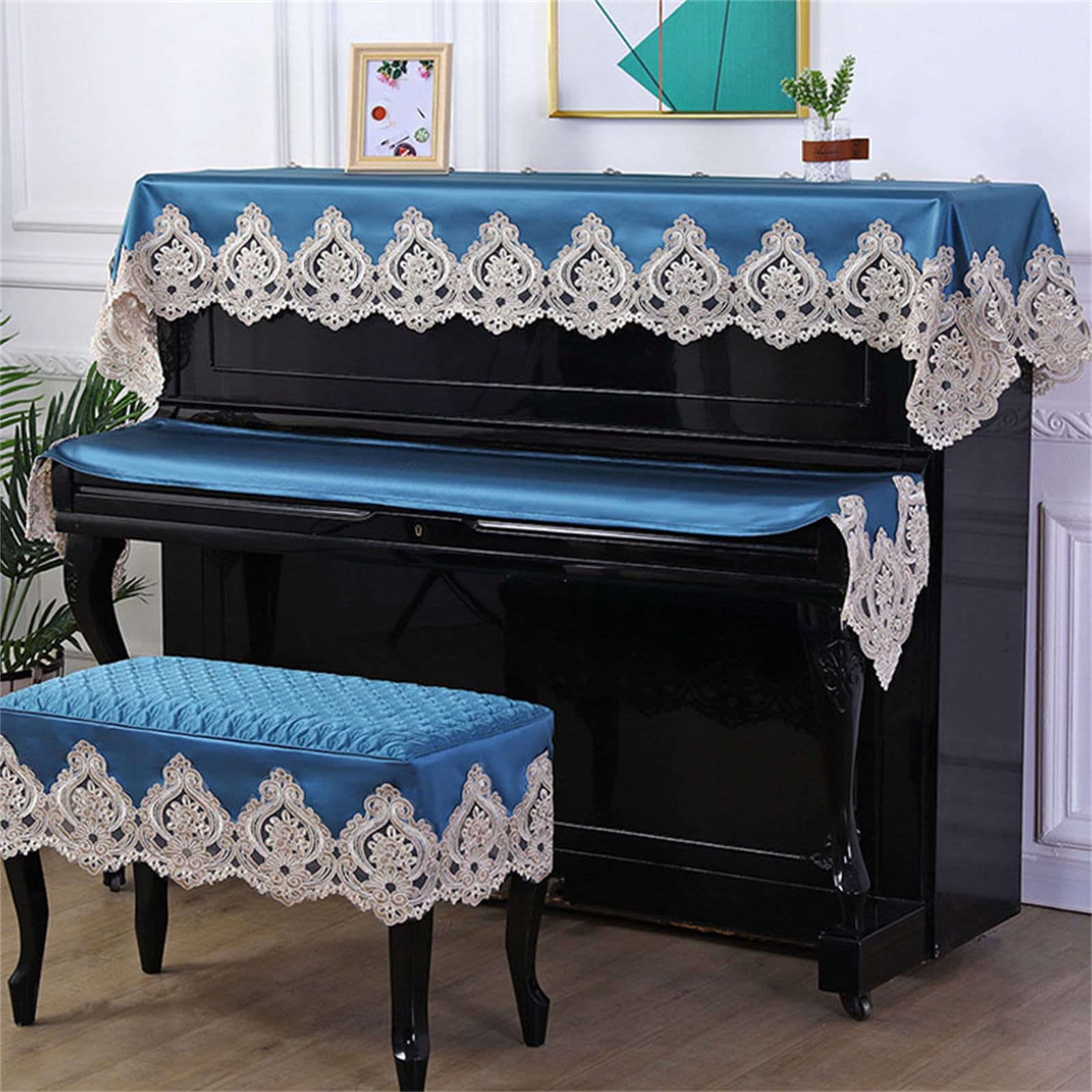 Three Piece Set Piano Cover Cloth With Stool Universal Upright Protective Lace Border Half Draped Dust For Dustproof/b/single Stoo (c Single Stool)