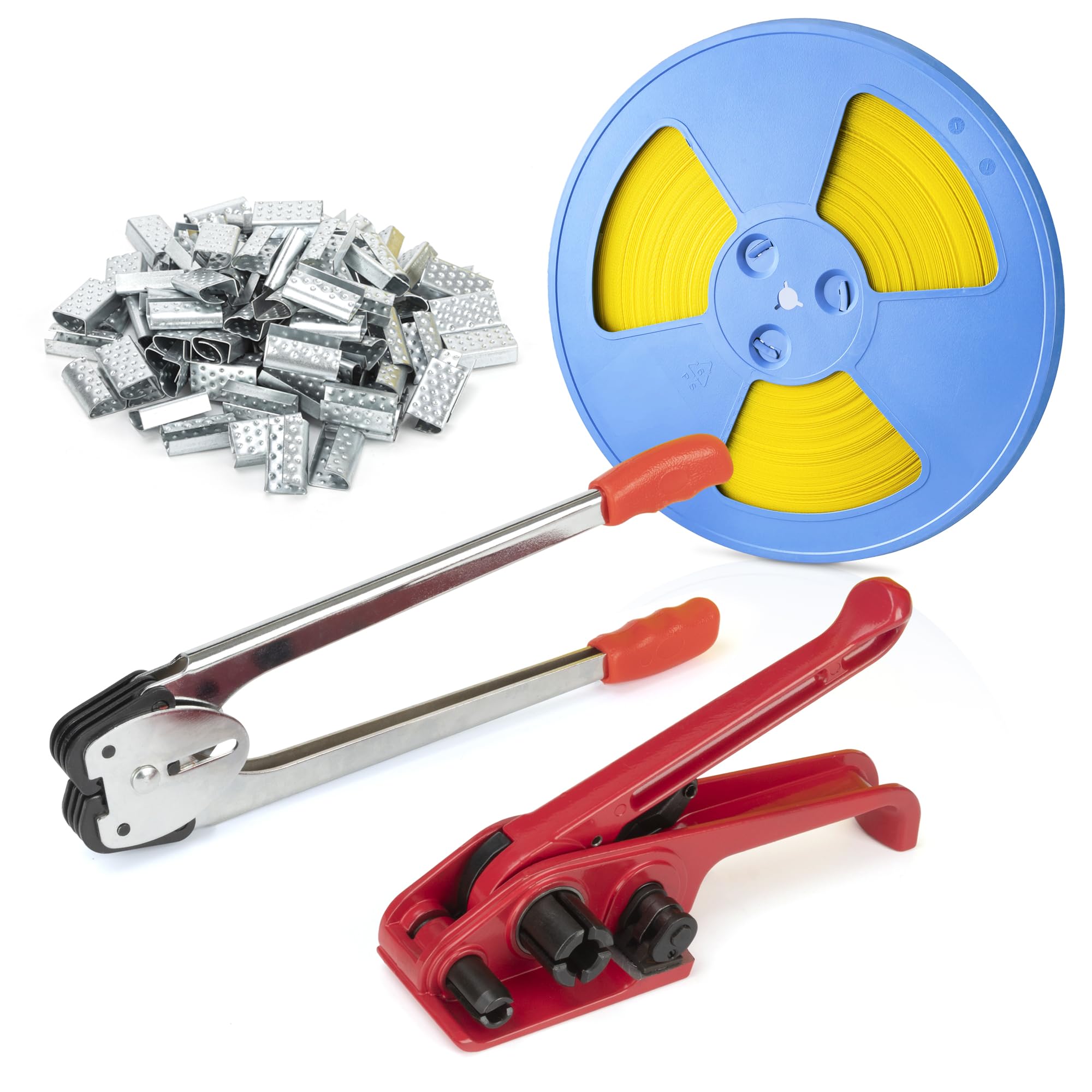 All-in-One Packaging Banding Strapping Kit with Upgraded Poly Strapping Tensioner, Sealer Tools,3900" PP Band and 100 Metal Seals