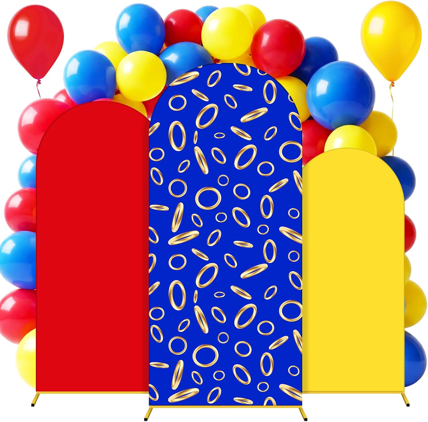 Tingjoo 3 Pack Arch Backdrop Cover Stretchy Blue and Gold Ring 4Ft 5Ft 6Ft