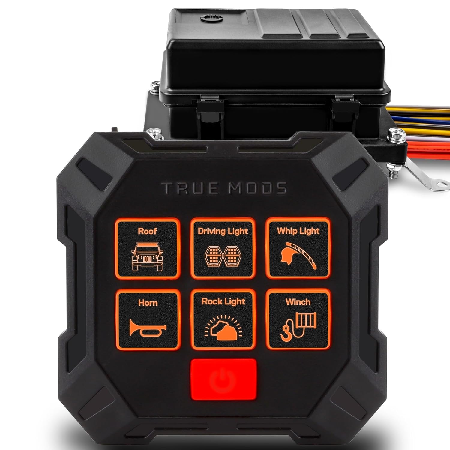 True MODS 12V DC Wireless 6 Gang Switch Panel Controller Kit [Pre-Wired Waterproof Fuse Relay Box] [USB-C Rechargeable] Universal Switch Box Control for Automotive Vehicle Car Marine Boat Jeep UTV RV