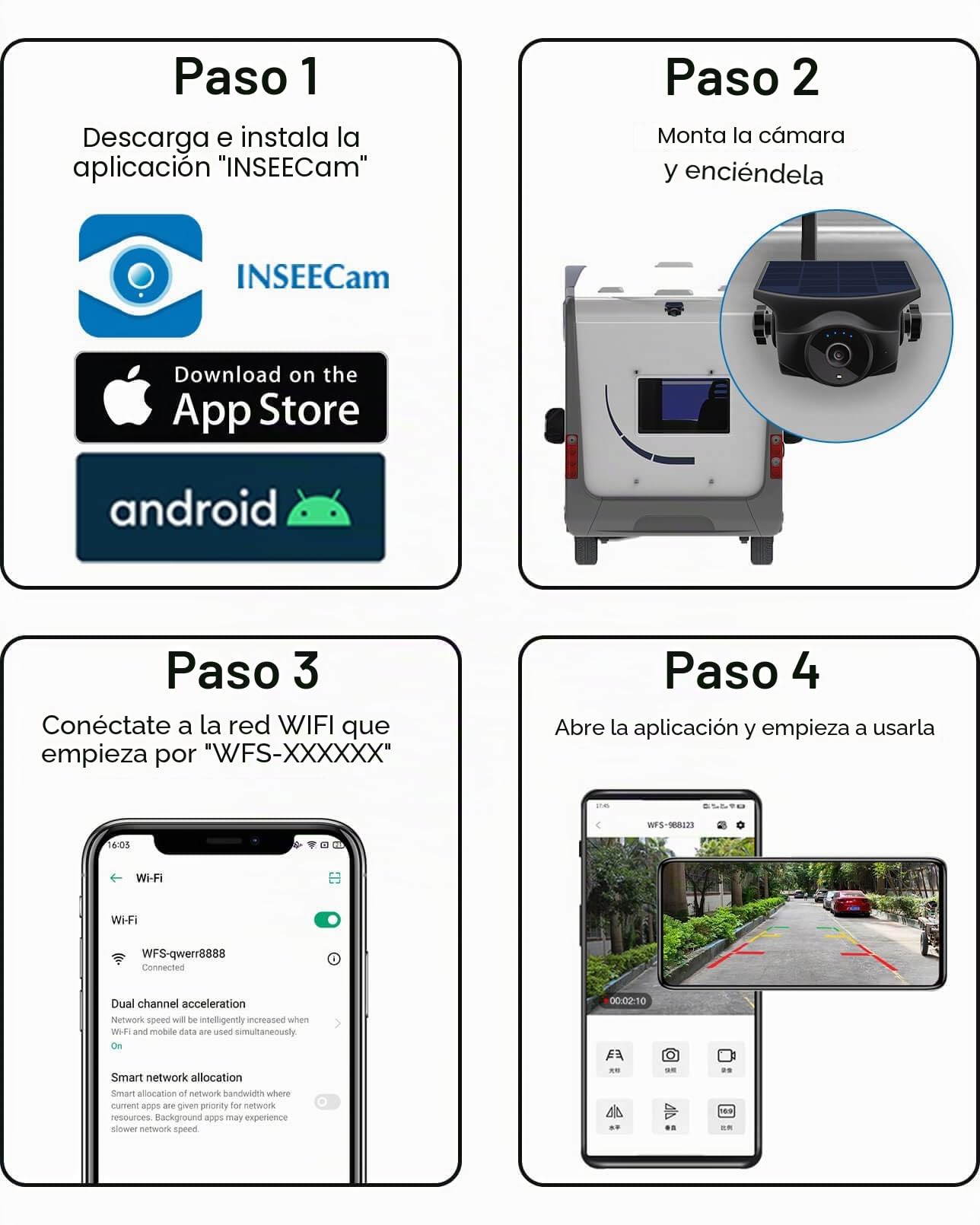 Cámara de respaldo inalámbrica solar de 1080P - Cámara magnética para enganche delantero/trasero con visión nocturna, 365 días de espera, impermeable, batería recargable para remolque de
