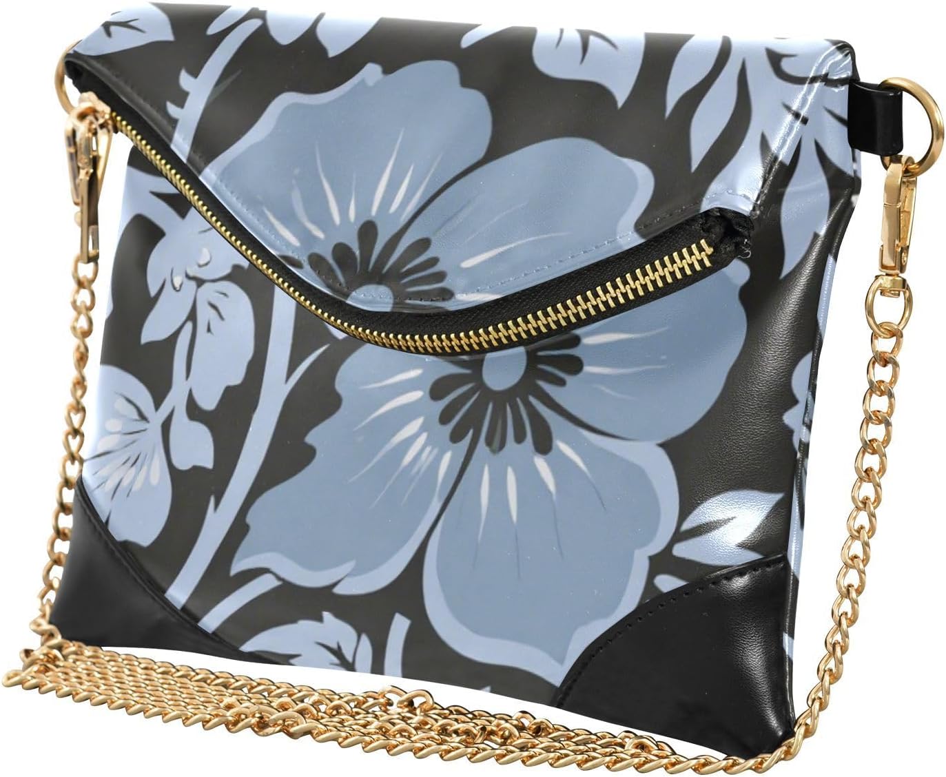 PU Leather Clutch Handbags for Women Anti-Theft Crossbody Bags for Wedding Elegant Blue Floral Black Pattern