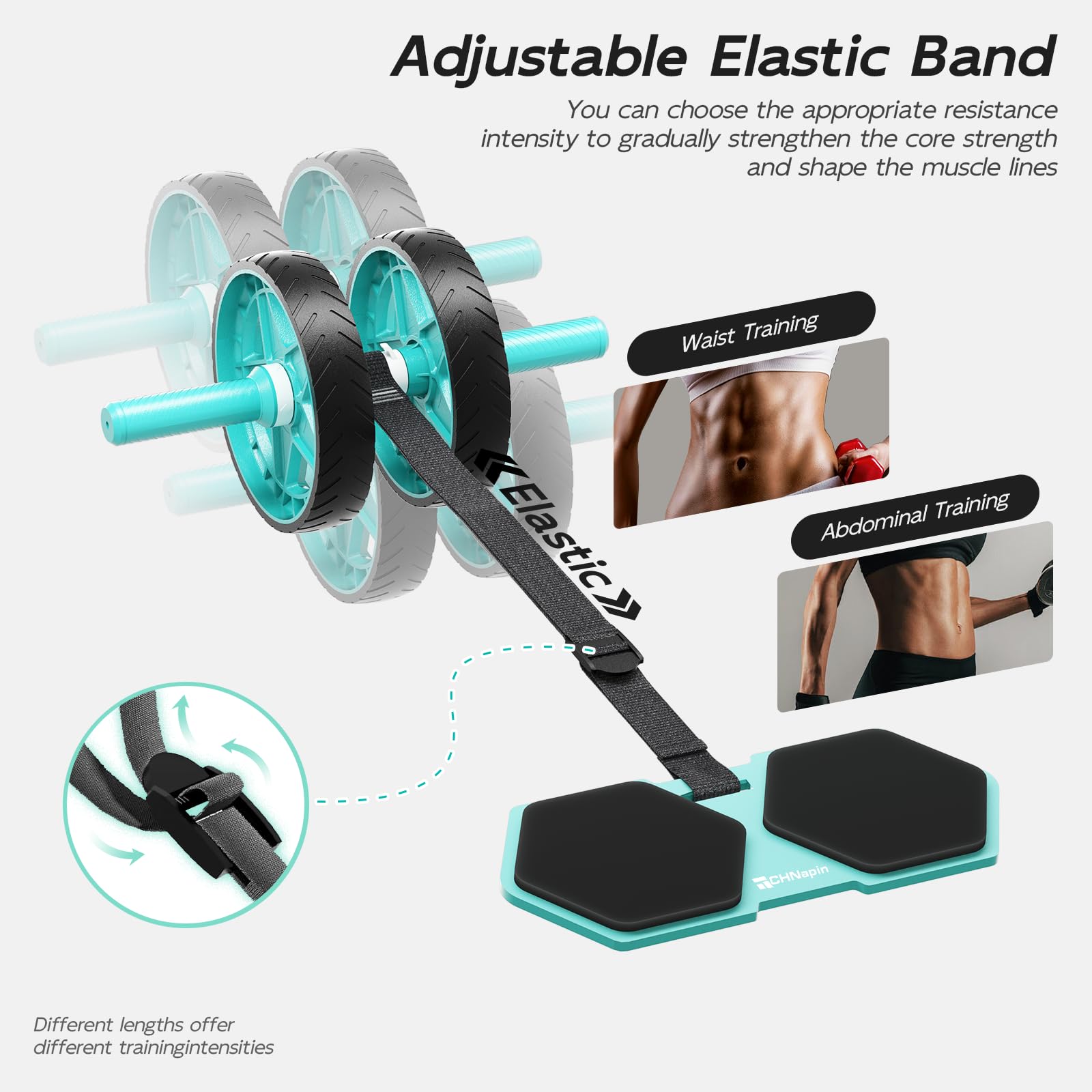 Rodillo abdominal de doble rueda 2025 para entrenamientos centrales, rueda de vientre de rebote con banda elástica ajustable, rueda abdominal silenciosa y antideslizante con diseño desmontable