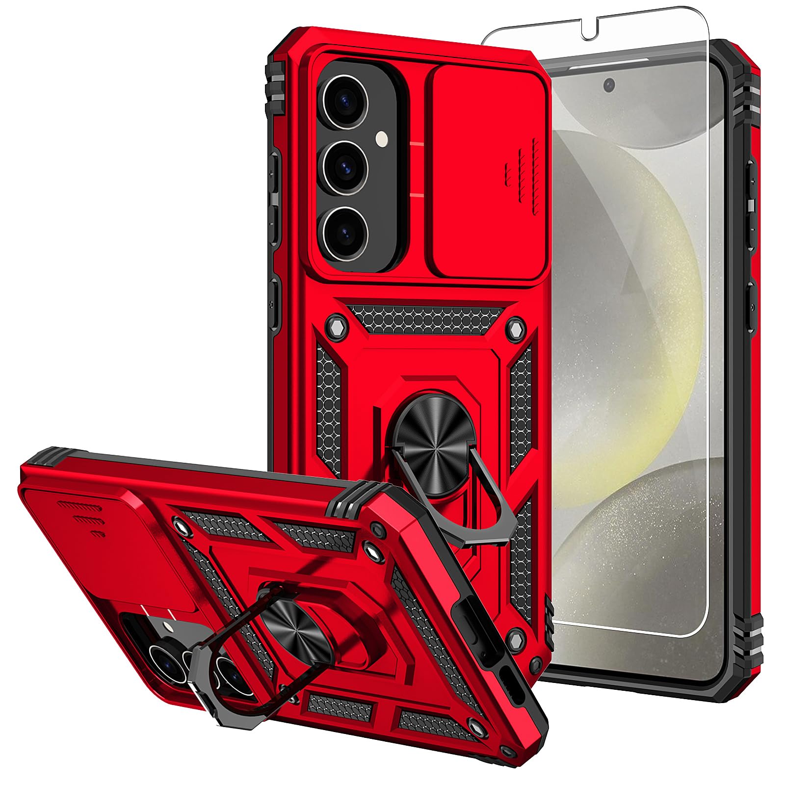 SKMY for Galaxy S24 FE Case, with Screen Protectors and Camera Cover,[Military Grade] 16ft.Drop Tested Cover with Magnetic Kickstand Protective Case