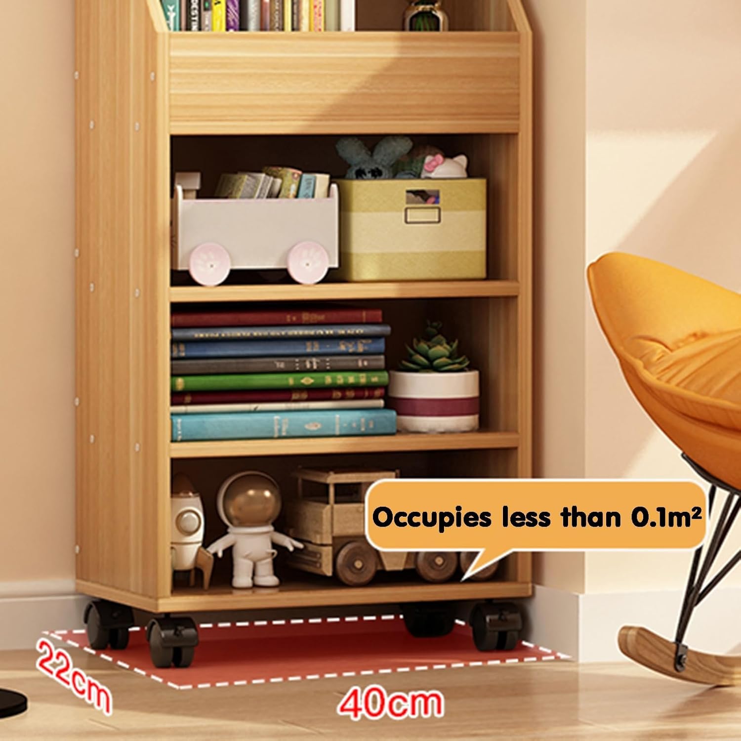Book cartMobile Bookshelf with Wheels Wood, Movable Bookshelf Storage Rack Open Utility Storage cart for Narrow Spaces,Office, Home, Living Room,B