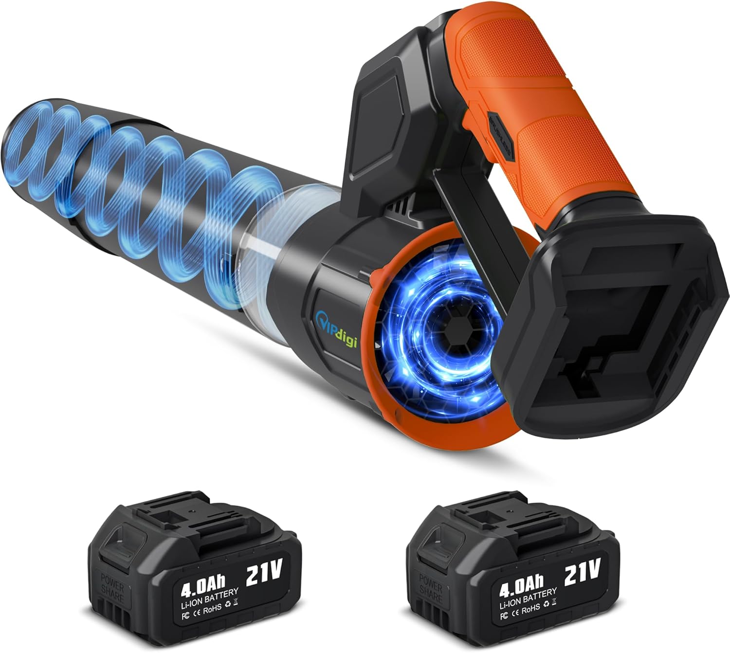 Leaf Blower Cordless 180° Rotatable, Leaf Blower Cordless with 2 x 4.0Ah Batteries and Charger, Handheld Leaf Blowers 4 Speed Mode, Electric Leaf Blowers for Lawn, Yard and Patio (Orange-Black)