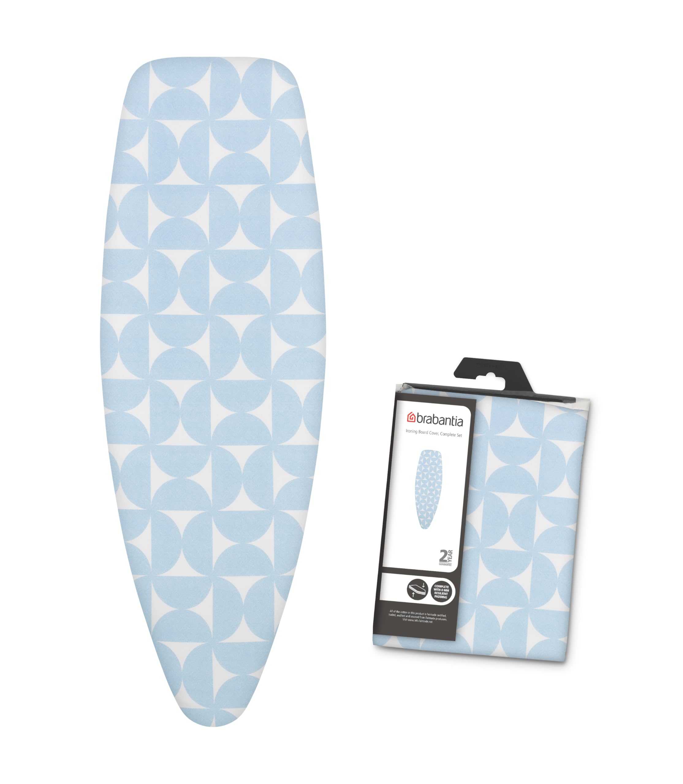 Housse Pour Table à Repasser Brabantia Taille C (124x45cm) - Denim Grey - Coton 100% Avec Mousse 2mm - Lavable - 3