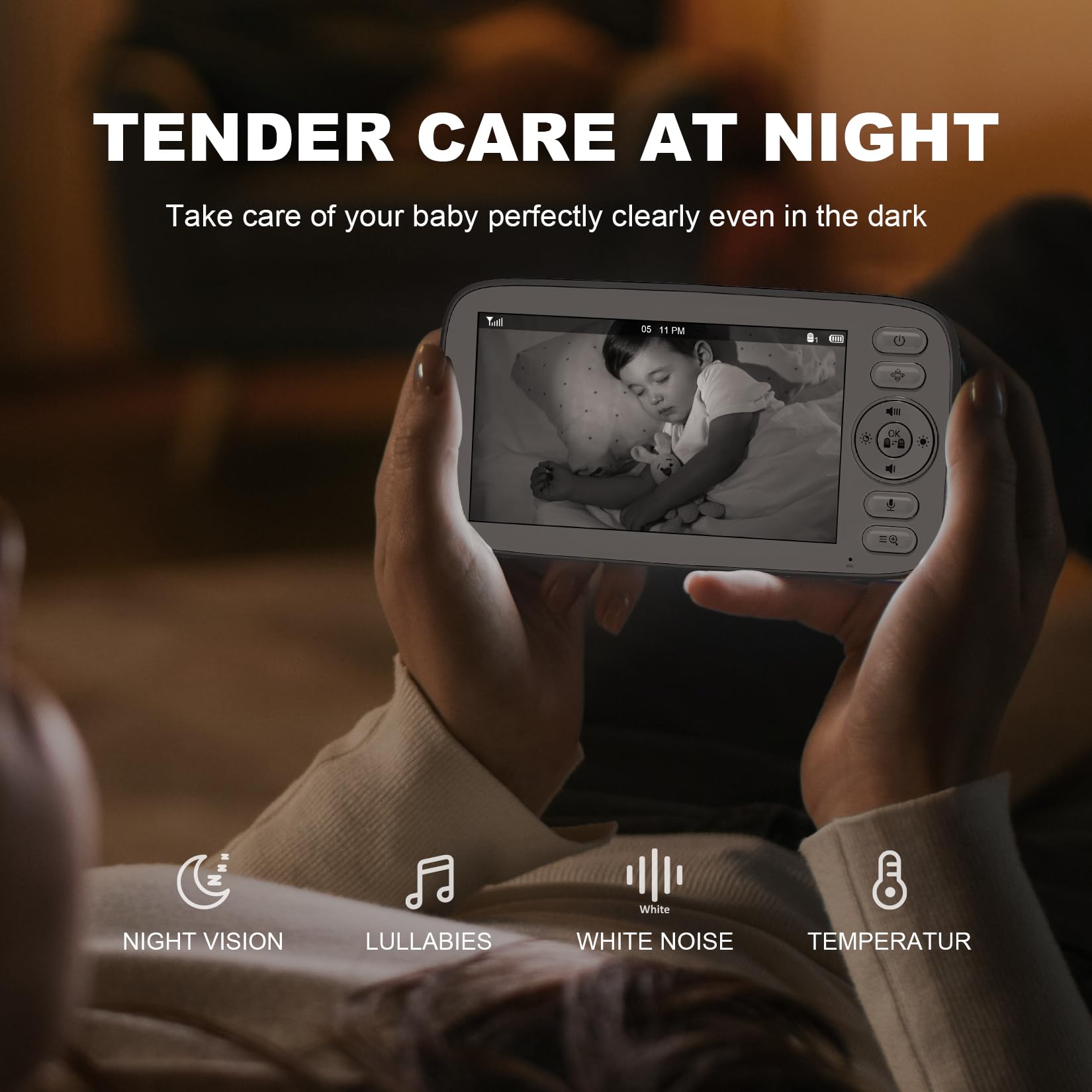 Kidsneed Monitor de bebé de pantalla dividida de 5 pulgadas con 2 cámaras HD 720P y audio, sin WiFi, 48 horas de duración de la batería, visión nocturna, panorámica, inclinación y zoom remotos