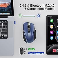 Vista 2 de TECKNET Wireless Mouse (BT5.0/3.0 & 2.4G) Rechargeable 4800 DPI Silent USB A & Bluetooth Mouse 6 Buttons, Wide Compatibility - Blue