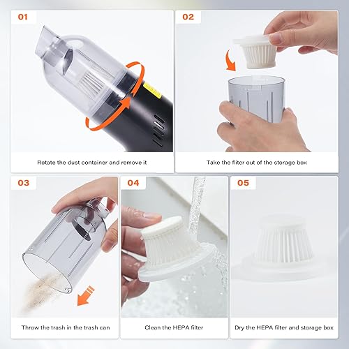 Miniatura 5 de APPS2Car Aspiradora de mano para automóvil, mini aspiradora inalámbrica de 9000 PA y plumero de aire, aspiradora portátil 3 en 1 con 2 filtros HEPA