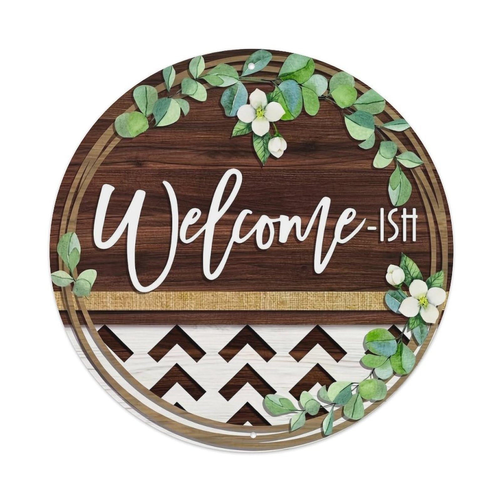 Floral Welcome Sign Round Tin Sign Vintage Metal Sign Home Bar Garden Indoor & Outdoor Wall Decor Retro Metal Poster 8x8 Inch