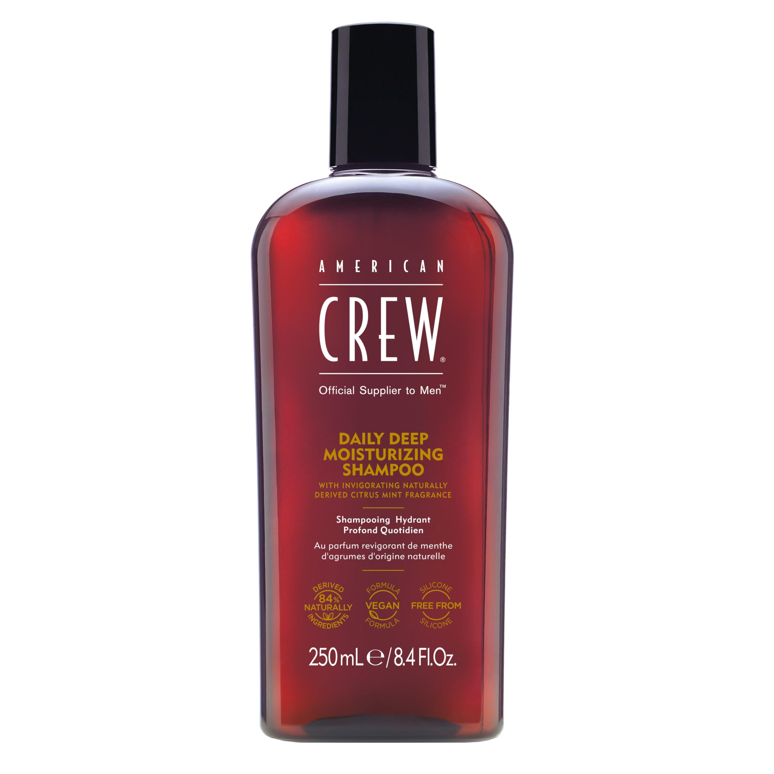 AMERICAN CREW – Daily Deep Moisture Shampoo, 250 ml, Pflegeshampoo für Männer, Haarprodukt ohne Silikone, Haarshampoo mit Citrus & Minze Duft, für gesund aussehendes Haar, vegan