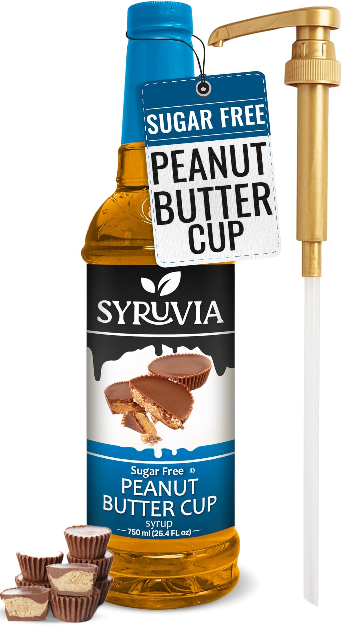 Sugar Free Coffee Syrup, Peanut Butter Cup Flavored Syrup for Drinks, Lattes, and Desserts – 25.4 fl oz, With Pump
