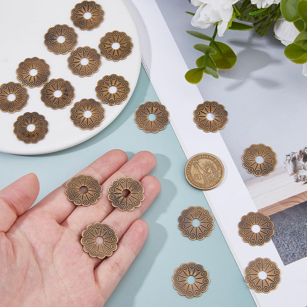 SUPERFINDINGS 20Pcs Brass Backplate Washers 2.4cm Classical Furniture Decoration Gasket Flower Hardware Accessories for Box Handles Knobs Furniture Cabinet Antique Bronze - Image 3