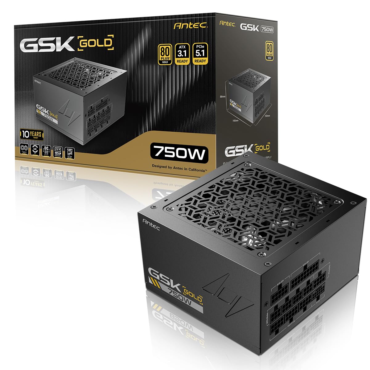 ANTEC 電源ユニット GSK750 V2 ATX3.1 出力750W ブラック 80PLUS GOLD 認証取得 高効率・高耐久 フルモジュラー式 電源ユニット Antec GSK750 V2 ATX3.1 - 2