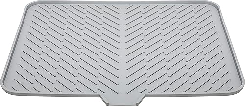 Luxet Alfombrilla de silicona para secar platos con borde de drenaje integrado, almohadilla de secado higiénica, bandeja resistente compacta y fácil