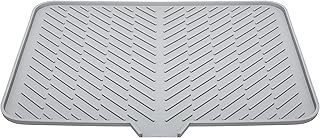 Luxet Silicone Dish Drying Mat with Built-in Drain Lip - Hygienic Drying Pad - Sturdy Compact Easy to Clean Tray Protects Surfaces Prevents Water Build Up - 23 X 17 (Grey)