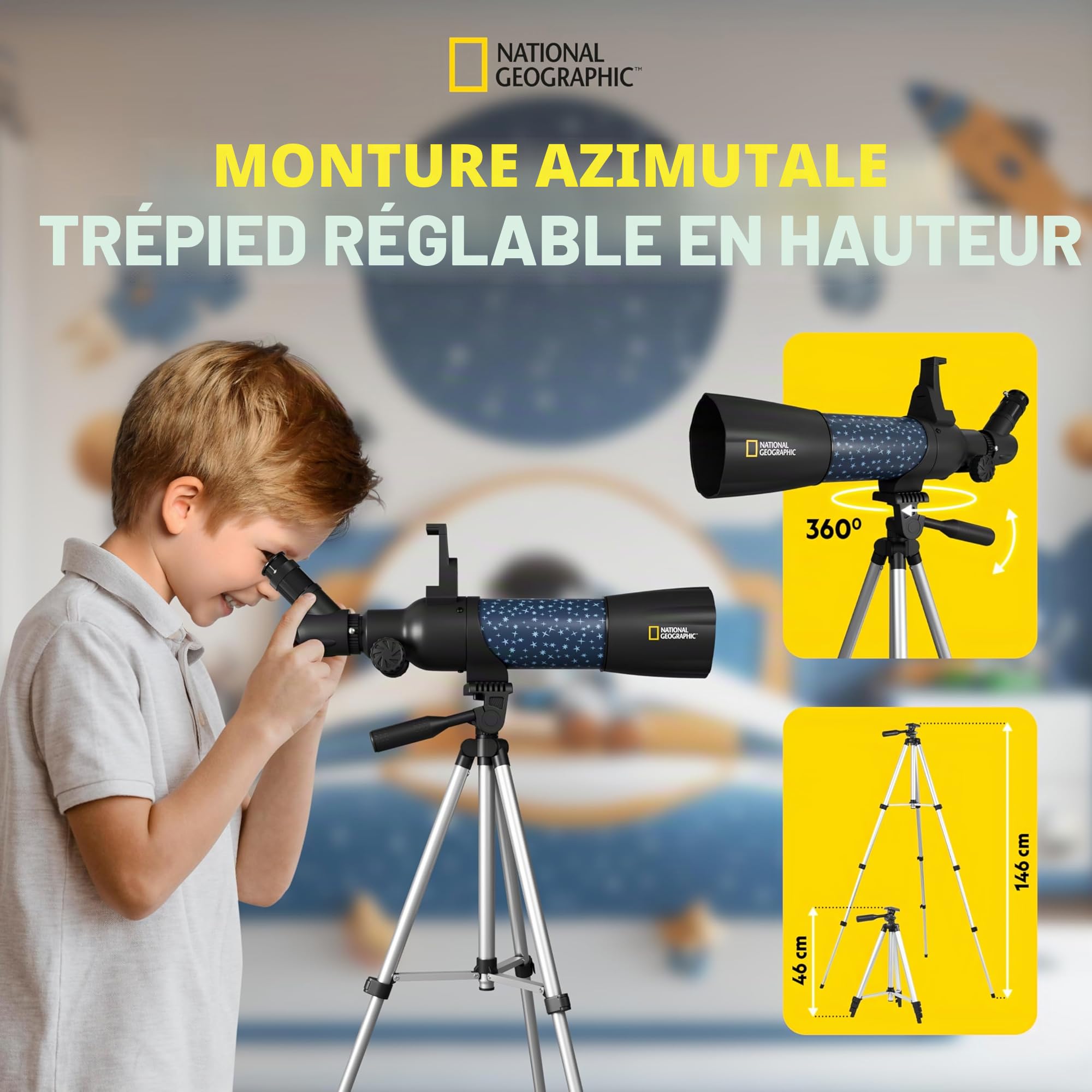 National Geographic Télescope Intelligent AR pour Enfant avec trépied, Sac à Dos, Support pour Smartphone et Application de réalité augmentée