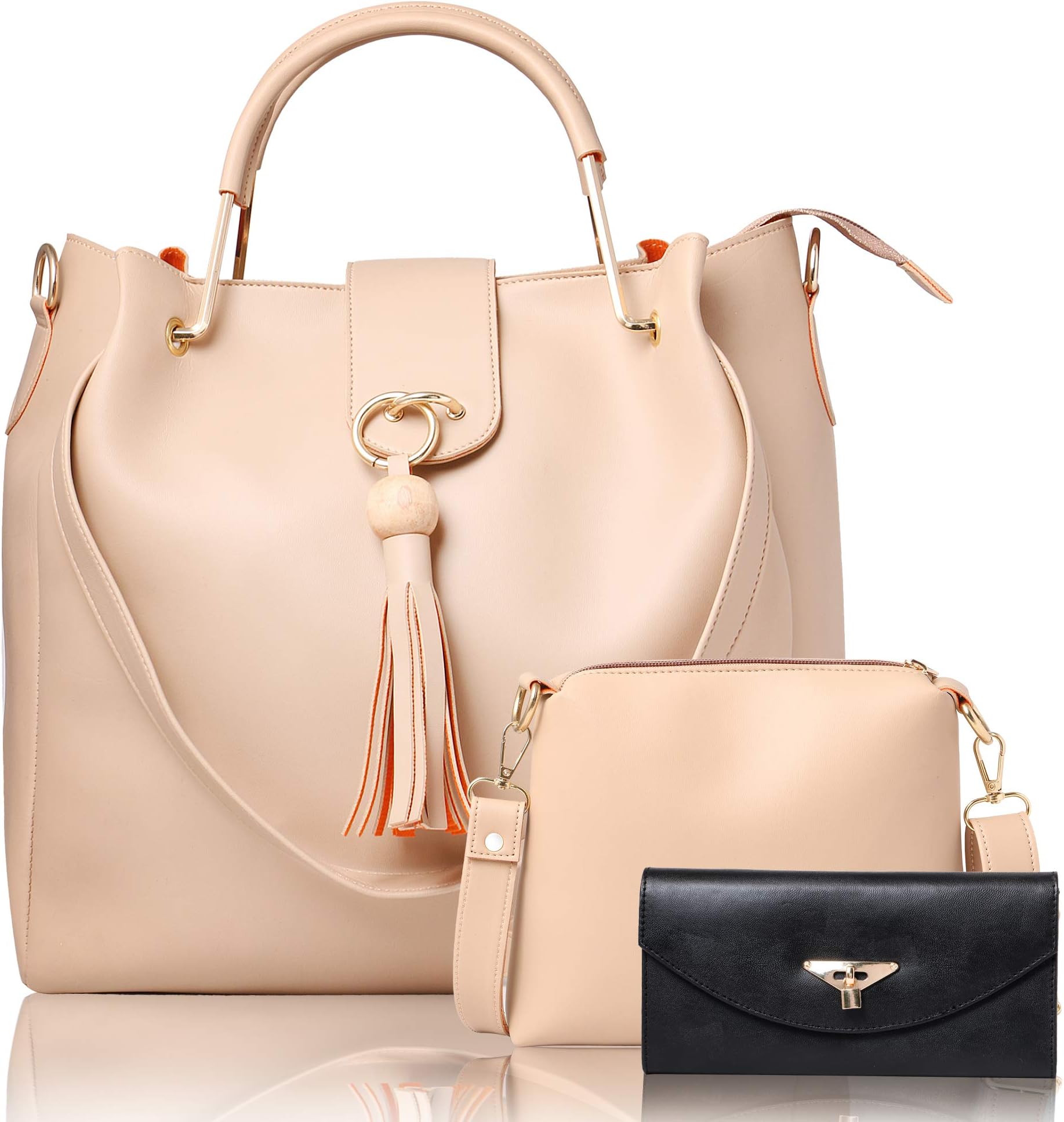 WOMEN MARKS Women's Handbag with Sling Bag with Clutch (Set of 3) (NSB-NEW-WHATSAPP-4-CREAM_Cream)