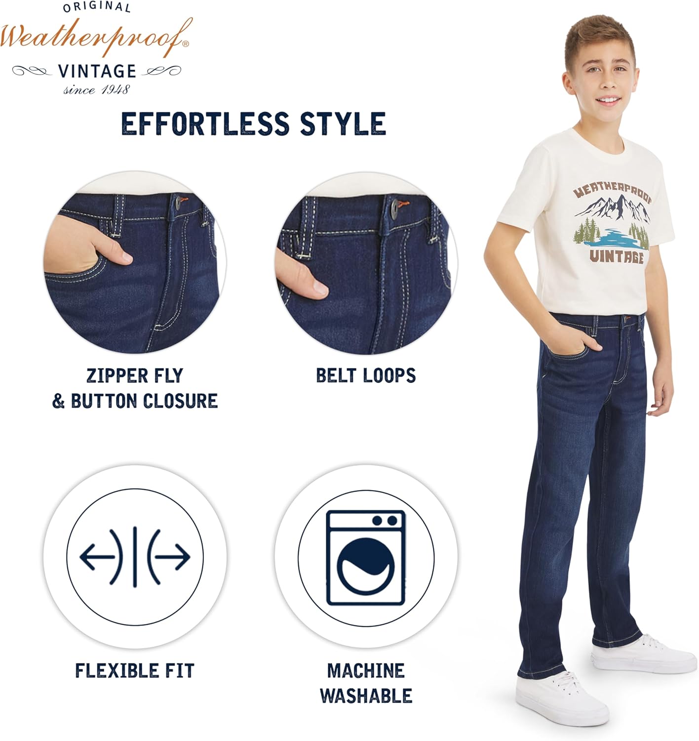 Weatherproof Vintage Boys' 5 Pocket Slim Fit Stretch Waist Denim Jeans - Image 5