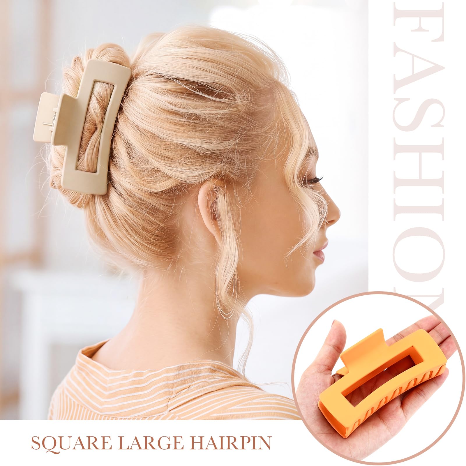 Hoteam 126 pinzas grandes de 4.1 pulgadas para el pelo rectangulares grandes a granel, pinzas de plástico antideslizantes mate para mujer, accesorios de regalo, 18 colores