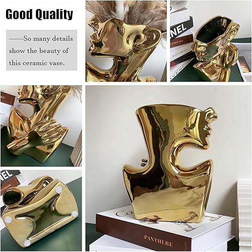 Miniatura 5 de Ceramics Estatua de cerámica, florero de cara, macetas de busto de cabeza para regalos de cumpleaños, decoración del hogar y la oficina (dorada)