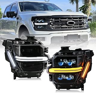 F150 F-150 2024-2026용 프로젝터 헤드라이트, 14세대 전면램프 전조등, 전환 가능한 화이트/앰버 DRL 시작 애니메이션 순차 방향 지시등, XL STX XLT 떨림 베이스 모델에만 적합(쿼드 빔)
