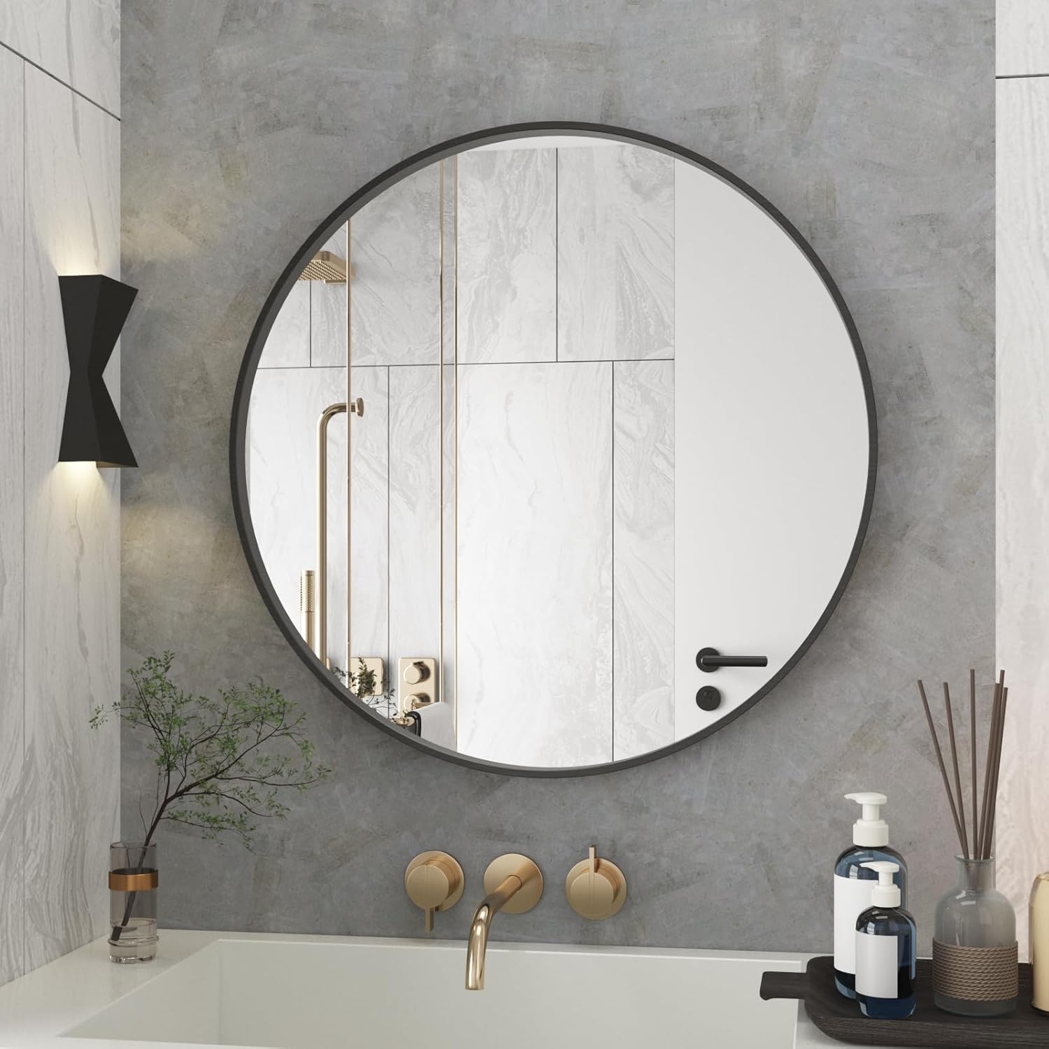 Amazon.com: Bathroom Mirror, 32" Stylish Wall-Mounted Round Bathroom ...