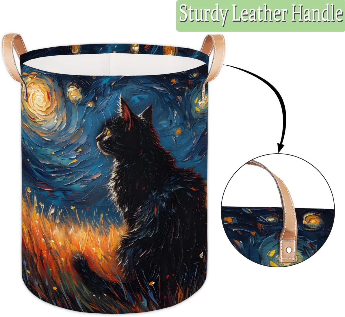 Night Black Cat Laundry Basket Waterproof Laundry Hamper with Handles Decorative Storage Basket Dirty Clothes Hamper for Bathroom Bedroom