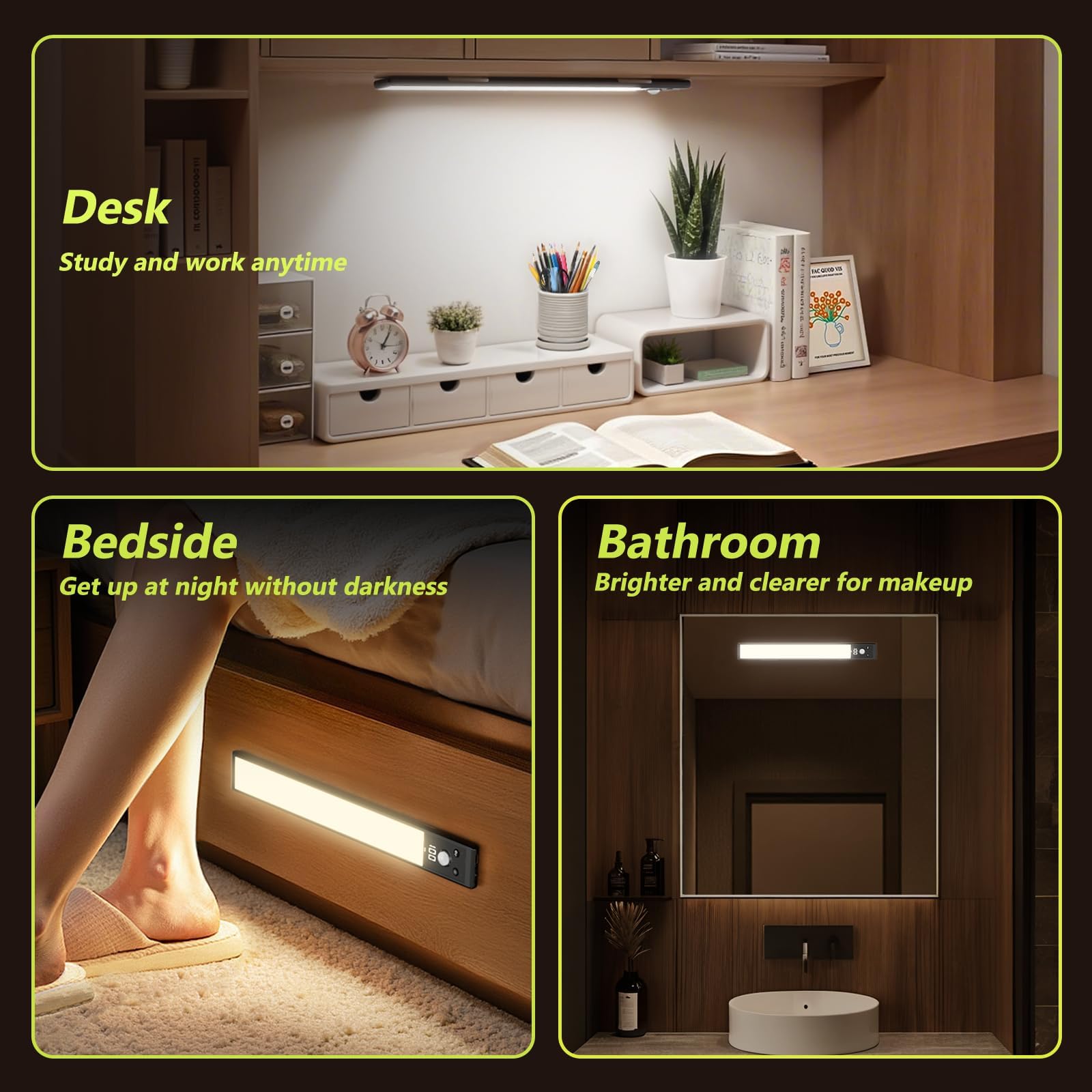 Mpotmiy - Luci sotto armadio con display digitale, 52 LED ricaricabili con sensore di movimento, 3 temperature di colore, luci magnetiche dimmerabili