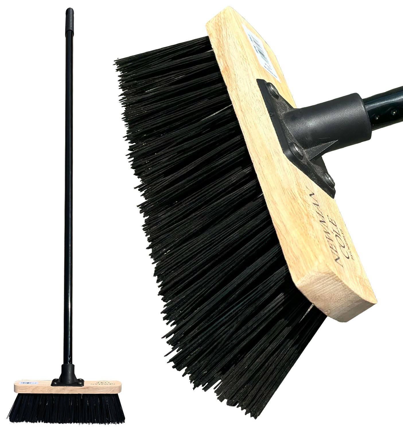 10" Stiff PVC Broom With Metal Handle - Heavy Duty Hard Bristle Yard Brush for Outdoor Garden, Factory, Warehouse Floors, Commercial and Industrial Use