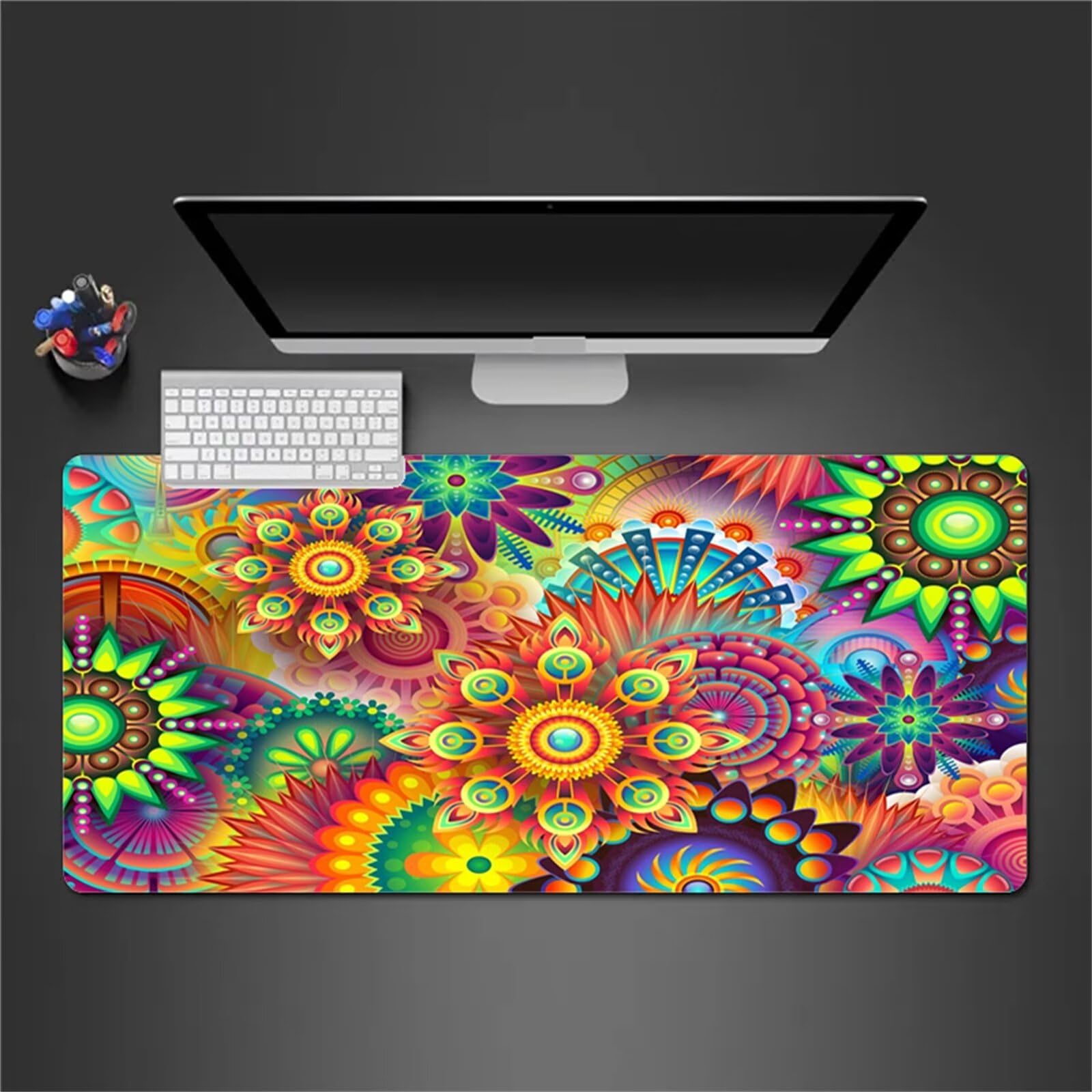 Tappetino Mouse Gaming Mandala Astratto Grande Mouse Pad XXL 1200x600x3mm Confortevole Lavabile Antiscivolo Tappetino Scrivania Tappetino per Mouse da Gioco per Casa Ufficio Sala Giochi