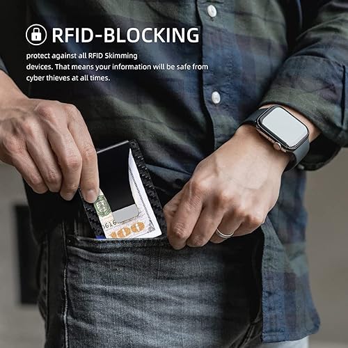 Miniatura 4 de Comkey Billeteras minimalistas para hombre - Walle de fibra de carbono - Cartera RFID para hombre, Fibra de carbono, Minimalista