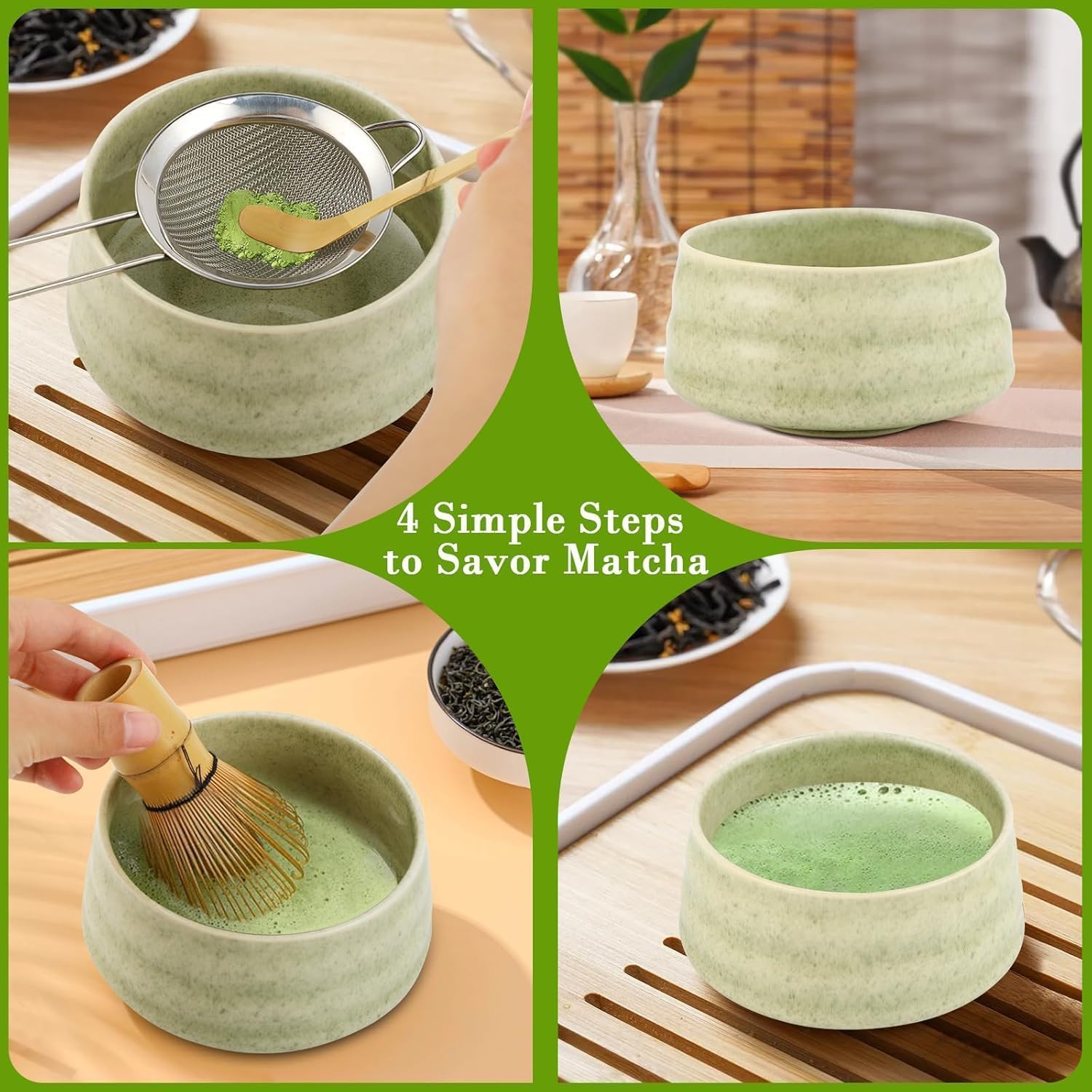 Matcha whisk - Matcha Set - Matcha bowl with spout scoop - Matcha whisk holder-Japoński zestaw