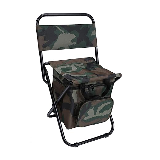 LEADALLWAY Fishing Chair with Cooler Bag Foldable Compact Fishing Stool,Camouflage